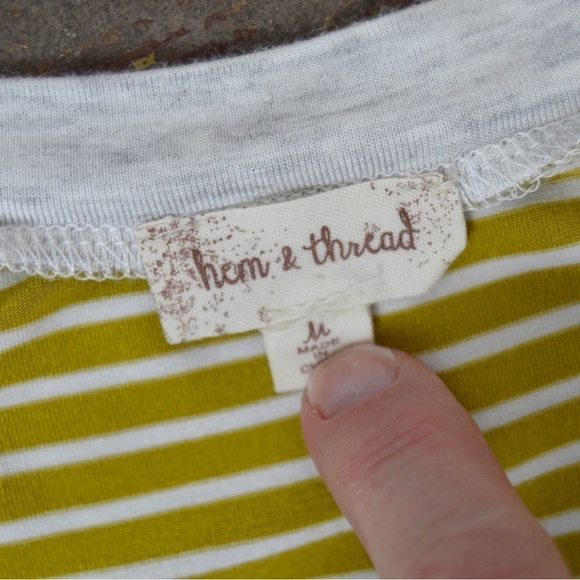 Hem & Thread Short Sleeve Round Neck Striped Twist Double Layer Top, Medium - Picture 3 of 7